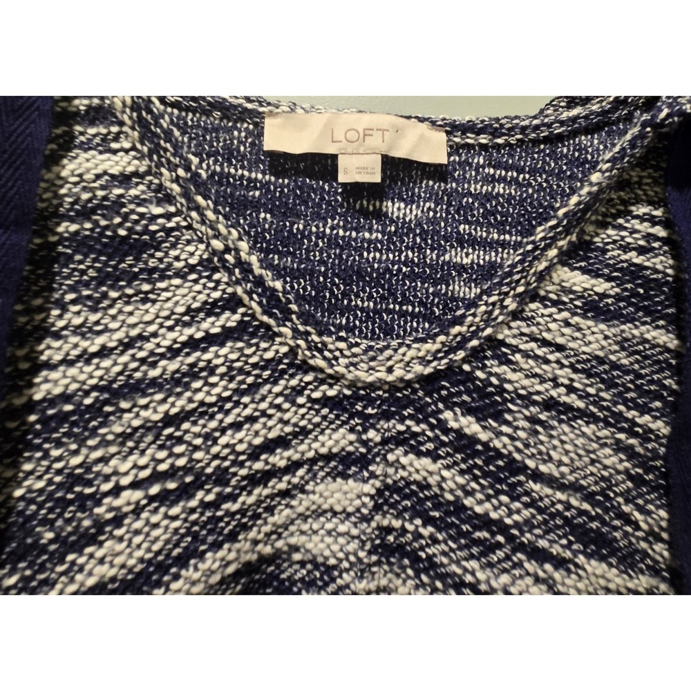 LOFT Knit‎ Hoodie Sweater Top Tunic Blue White Long Sleeve Small - Picture 3 of 5